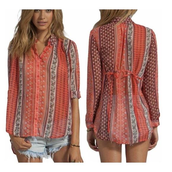 Free People Women's‎ Moonlight Mile Woven Sheer Boho Printed Top - Picture 1 of 13